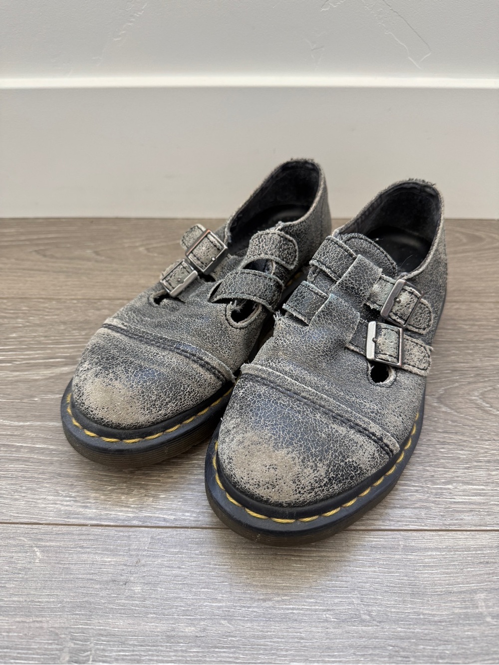 Dr. Martens Mary James  Gray Double-Buckle Women's Shoes